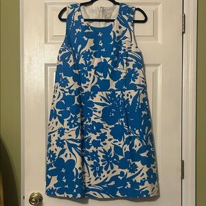 J. Crew Blue and Cream colored textured linen Floral Dress